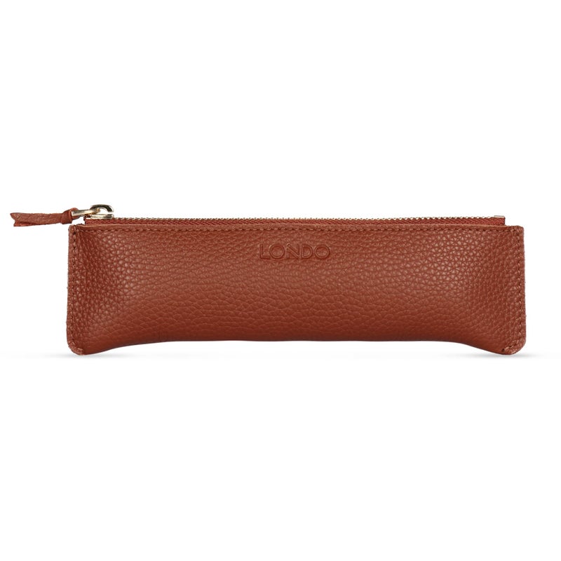 Londo Genuine Leather Pen Case with Zipper Closure, Pencil Pouch Stationery Bag - Image 1